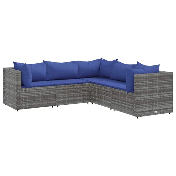 vidaXL Salon de jardin 5 Pièces avec coussins Gris Résine tressée