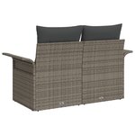 Canapé de jardin 2 places avec rangement et coussins en poly rattan gris