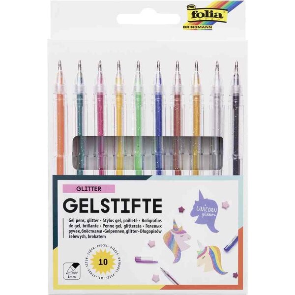 Stylo gel GLITTER  couleurs assorties  étui de 10 FOLIA