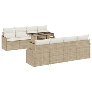 Ensemble de 9 pièces de canapé de jardin vidaXL avec coussins en poly rotin beige