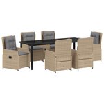 vidaXL Ensemble de salle à manger de jardin de 7 pièces Beige Poly Rotin