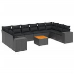 vidaXL Salon de jardin 11 Pièces avec coussins noir résine tressée