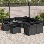 vidaXL Ensemble de canapé de jardin avec coussin 9 Pièces Noir polyrotin