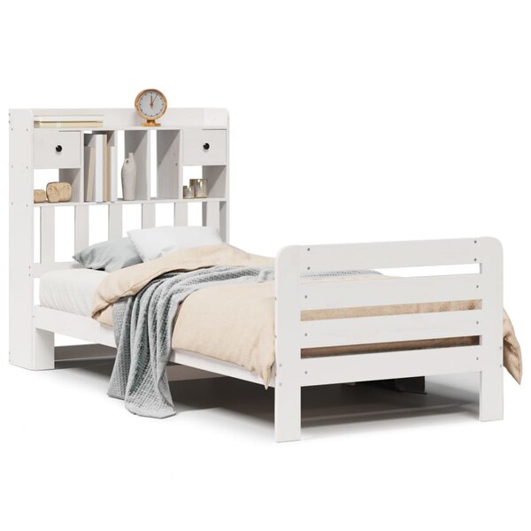 vidaXL Lit bibliothèque sans matelas blanc 90x200cm bois de pin massif