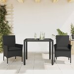 vidaXL Ensemble à manger de jardin et coussins 3 Pièces noir rotin verre