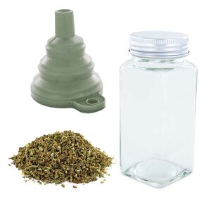 Flacon à épices poudreur + entonnoir + origan bio 18 g