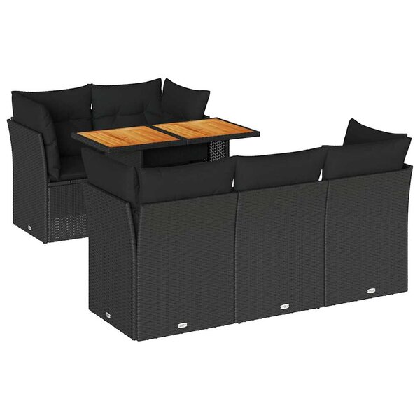 vidaXL Salon de jardin 6 Pièces avec coussins noir résine tressée