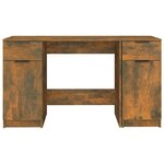 Bureau table poste de travail meuble d'ordinateur informatique étude avec armoire latérale chêne fumé bois d'ingénierie brun 02_0023392