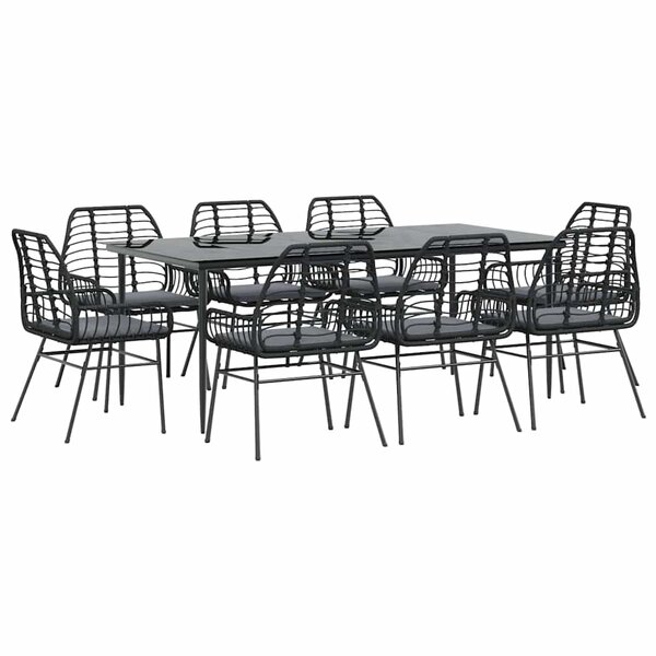 vidaXL Ensemble à manger de jardin coussins 9Pièces noir poly rotin verre