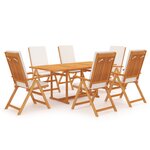 Salon de jardin meuble d'extérieur ensemble de mobilier 7 pièces avec coussins bois de teck massif 02_0017135