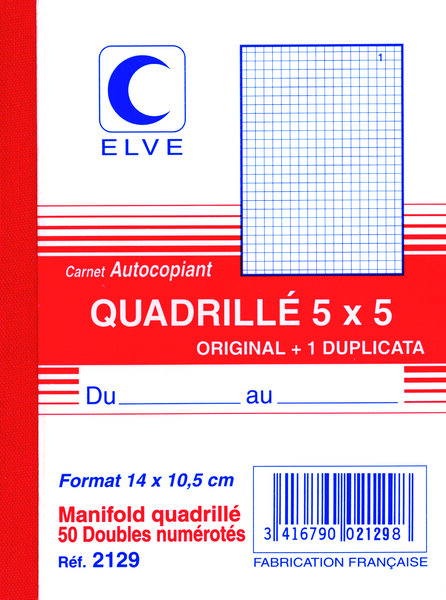 Manifold Autocopiant Quadrillé 5 x 5 140 x 105 mm 50 Feuillets Dupli ELVE