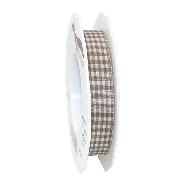 Ruban textile carreau de vichy 20-m-rouleau 15 mm  taupe/blanc