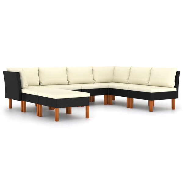 Salon de jardin meuble d'extérieur ensemble de mobilier 8 pièces avec coussins résine tressée noir 02_0017737