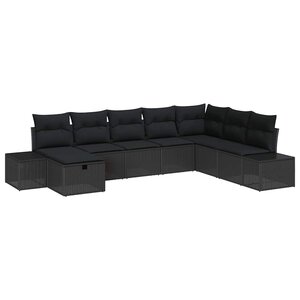 vidaXL Ensemble de canapé de jardin avec coussin 8 Pièces Noir polyrotin