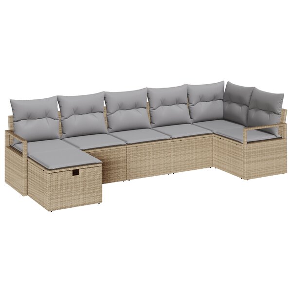 Set de Canapé de Jardin vidaXL 7 Pièces avec Coussins Beige Poly Rattan