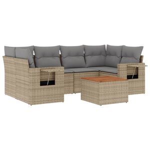vidaXL Salon de jardin avec coussins 7 Pièces beige résine tressée