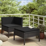vidaXL Salon de jardin 2 Pièces avec coussins Résine tressée Noir