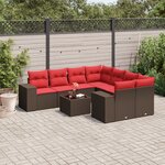 vidaXL Salon de jardin avec coussins 9 Pièces marron résine tressée