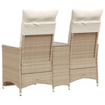 vidaXL Canapé de jardin inclinable 2 places avec table beige rotin