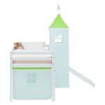 Lit mezzanine 90x200cm avec toboggan  matelas  tour et rideau vert
