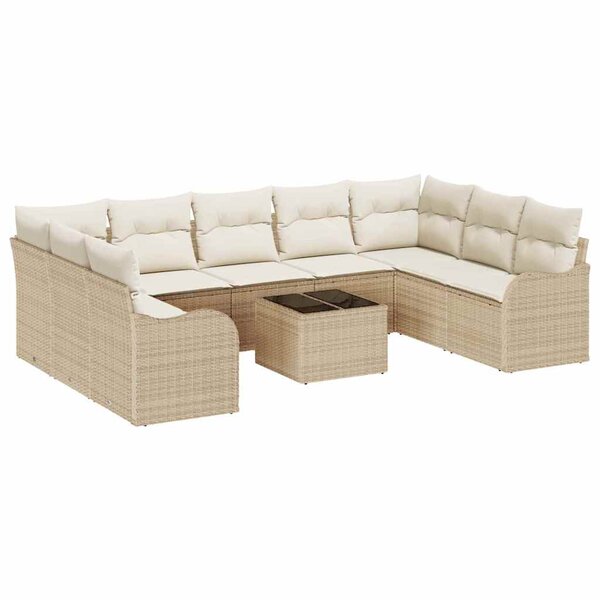 vidaXL Ensemble de canapé de jardin 10 Pièces Beige et blanc Poly rotin