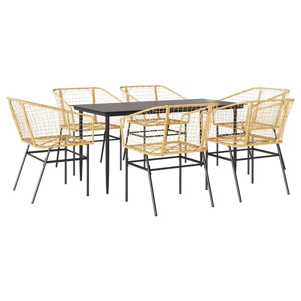vidaXL Ensemble à manger jardin 7Pièces marron rpoly otin verre