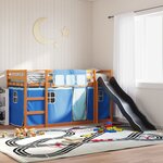 vidaXL Lit superposé sans matelas avec toboggan et rideaux 90x200 cm