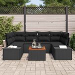 vidaXL Ensemble de canapé de jardin avec coussin 7 Pièces Noir Poly rotin