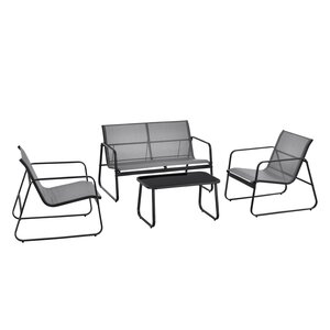 Salon de jardin de 4 meubles acier PVC noir gris clair 03_0008240
