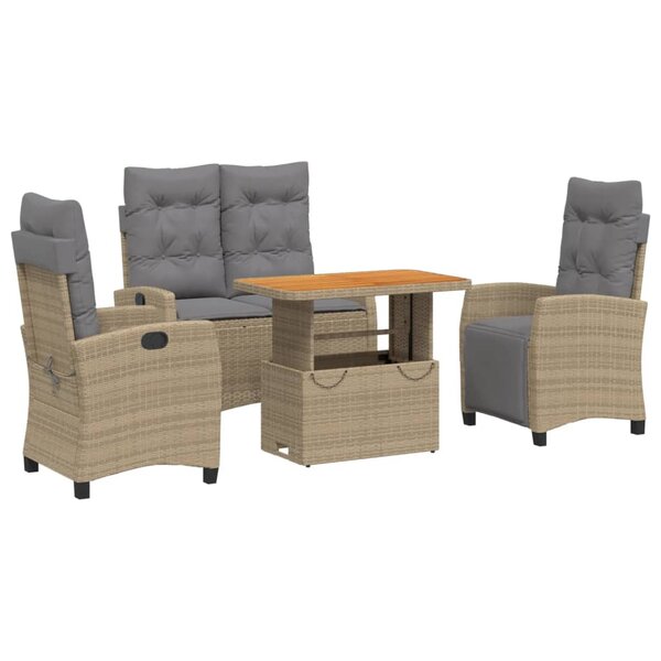 vidaXL Ensemble à manger de jardin coussins 4 Pièces beige résine tressée