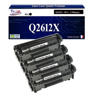 T3AZUR -4x Toners compatibles avec HP Q2612X (12X) pour HP LaserJet 1010  1012  1015  1018  1020  1022  1022N  1022NW  1028  108SE