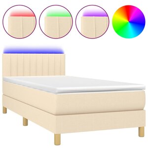 vidaXL Sommier à lattes de lit avec matelas LED Crème 90x200 cm Tissu