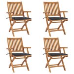 vidaXL Chaises pliables de jardin avec coussins lot de 4 Teck solide