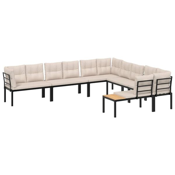 vidaXL Salon de jardin avec coussins 6 Pièces noir acier enduit de poudre