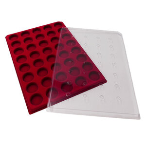 Plateau velours rouge avec couvercle pour 40 muselets de champagne  capsules de bière.
