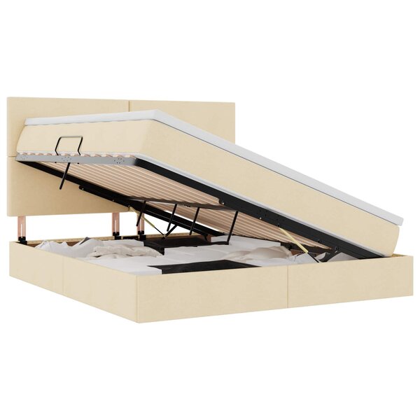vidaXL Lit de rangement LED avec matelas Crème 160 x 200 cm Tissu