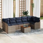 vidaXL Ensemble de canapé de jardin avec coussin 8 Pièces Gris polyrotin