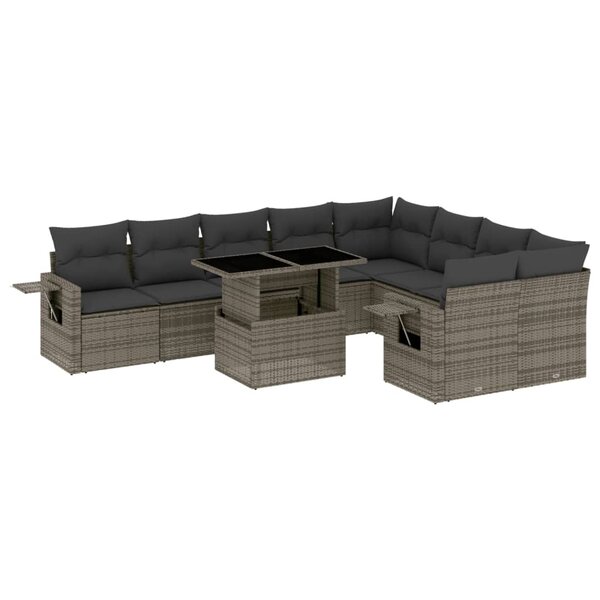 vidaXL Salon de jardin avec coussins 10 Pièces gris résine tressée