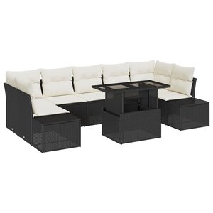 vidaXL Ensemble de canapé de jardin avec coussin 8 Pièces Noir et Crème