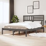 vidaXL Cadre de lit Gris 135x190 cm Bois de pin massif Double