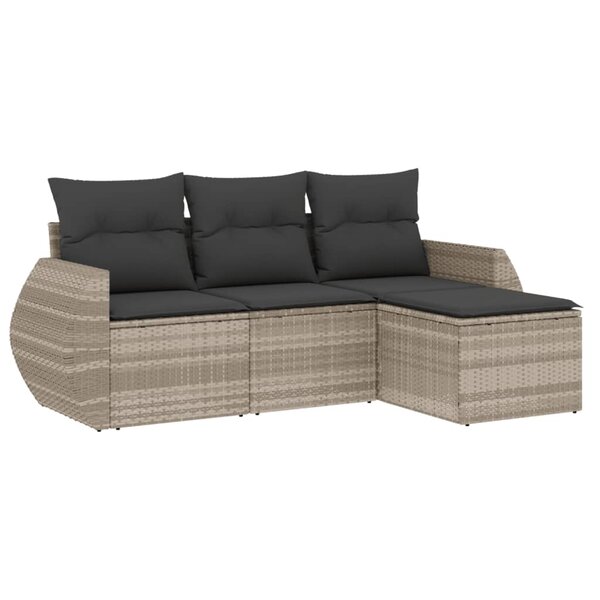 vidaXL Salon de jardin 4 Pièces avec coussins gris clair résine tressée