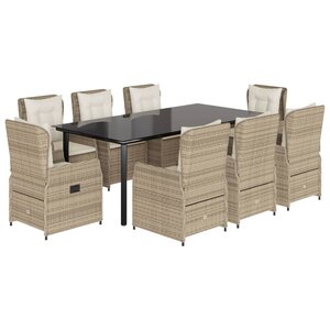vidaXL Ensemble à manger de jardin et coussins 9 Pièces beige Poly rotin