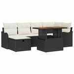 vidaXL Ensemble de canapé de jardin avec coussin 7 Pièces Noir Poly rotin