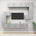 vidaXL Ensemble de meubles TV 8 Pièces Gris béton Bois d'ingénierie