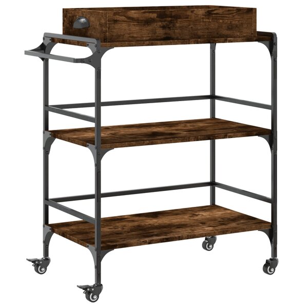 vidaXL Chariot de cuisine chêne fumé 81 5x41x92 5 cm bois d'ingénierie