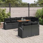 vidaXL Ensemble de canapé de jardin avec coussin 9 Pièces Noir