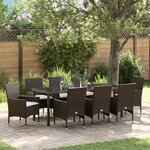 vidaXL Ensemble de salle à manger de jardin 9 pièces avec coussins en rotin poly marron