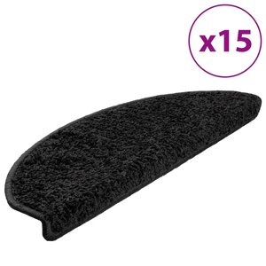vidaXL Tapis d'escalier 15 pièces 65 x 21 x 4 cm Noir Demi-rond Grand