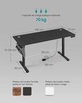 Bureau électrique assis-debout bureau réglable en hauteur 60 x 120 x (72-120) cm 4 hauteurs mémorisables pochette de rangement pour bureau noir 12_0004581
