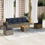 vidaXL Salon de jardin 7 Pièces avec coussins gris résine tressée